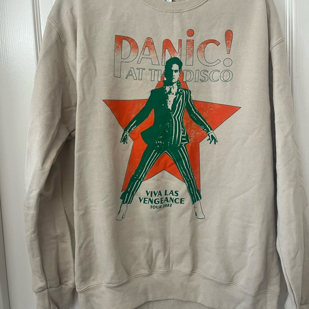 Jerzees Beige Crewneck Sweater with Graphic Design